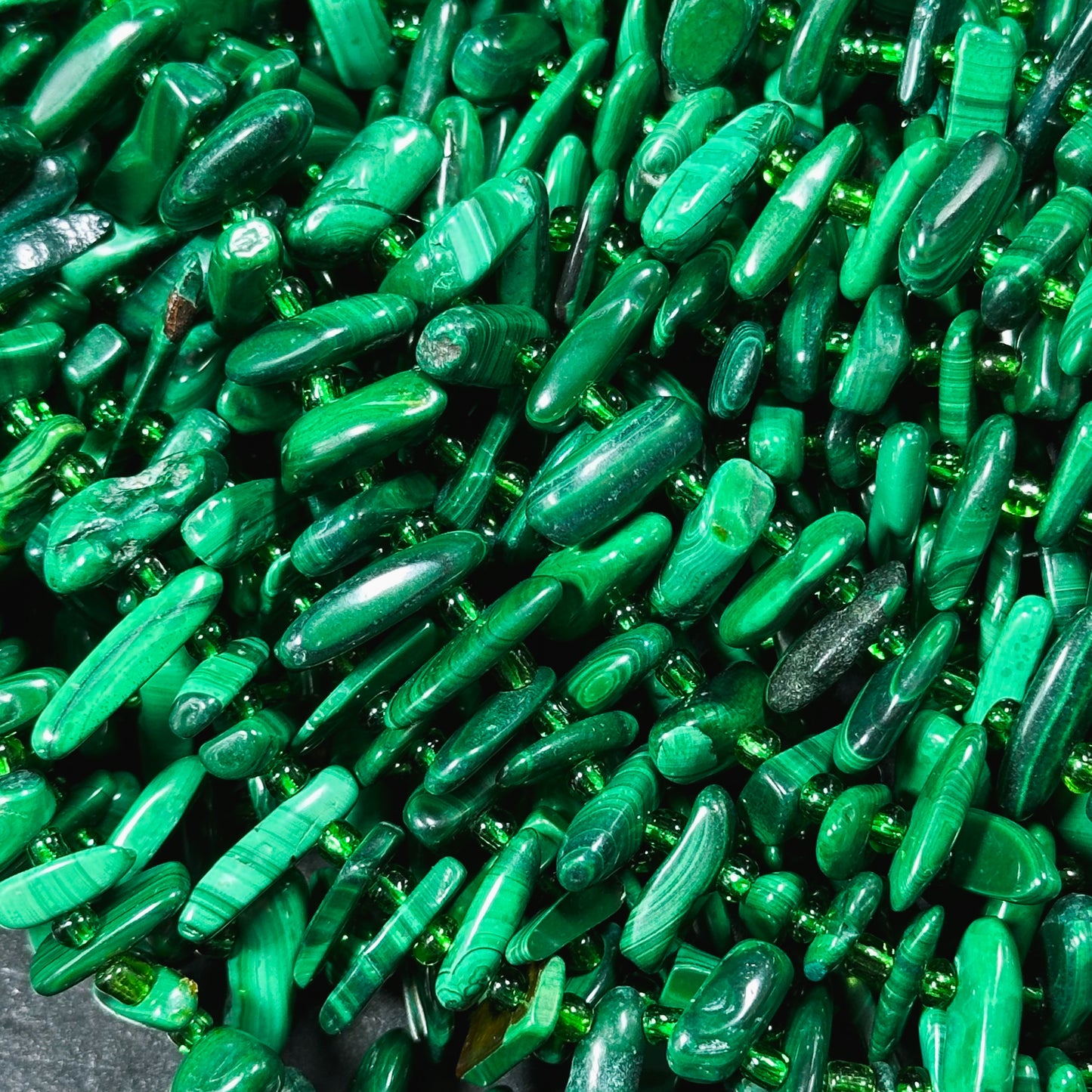 Natural Malachite Gemstone Bead Graduated Stick Shape, Beautiful Natural Green Color Malachite Gemstone Bead, Great Quality Full Strand 15.5"