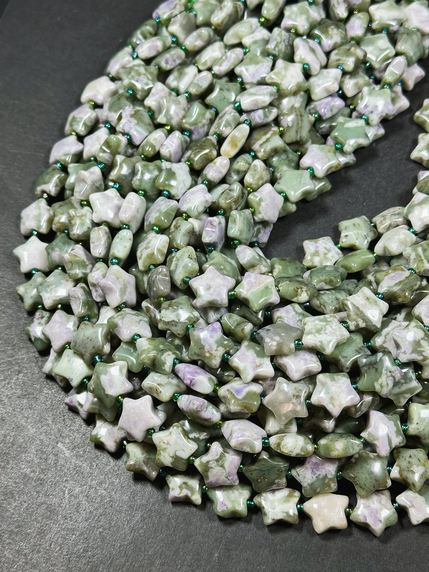 Natural Green Flower Agate Gemstone Bead 15mm Star Shape, Gorgeous Green Purple Beige Flower Agate Beads, Great Quality Full Strand 15.5"