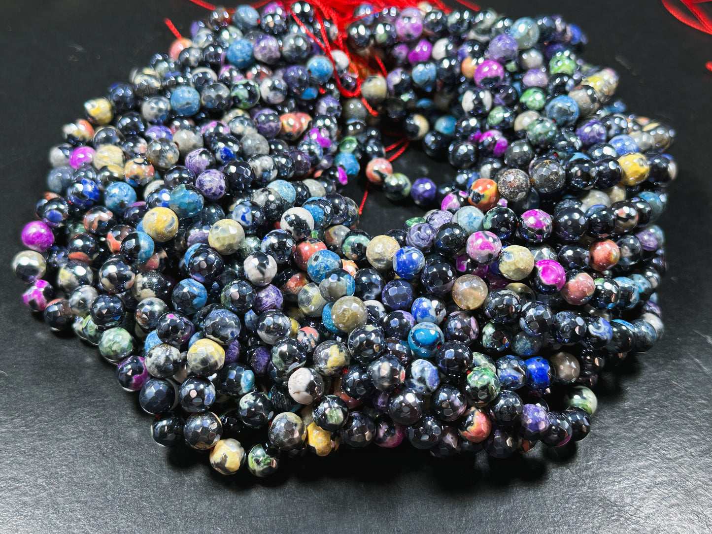 Mystic Natural Tibetan Agate Gemstone Bead Faceted 8mm 10mm Round Beads, Beautiful Mystic Multicolor Agate Stone Beads, Full Strand 15.5"