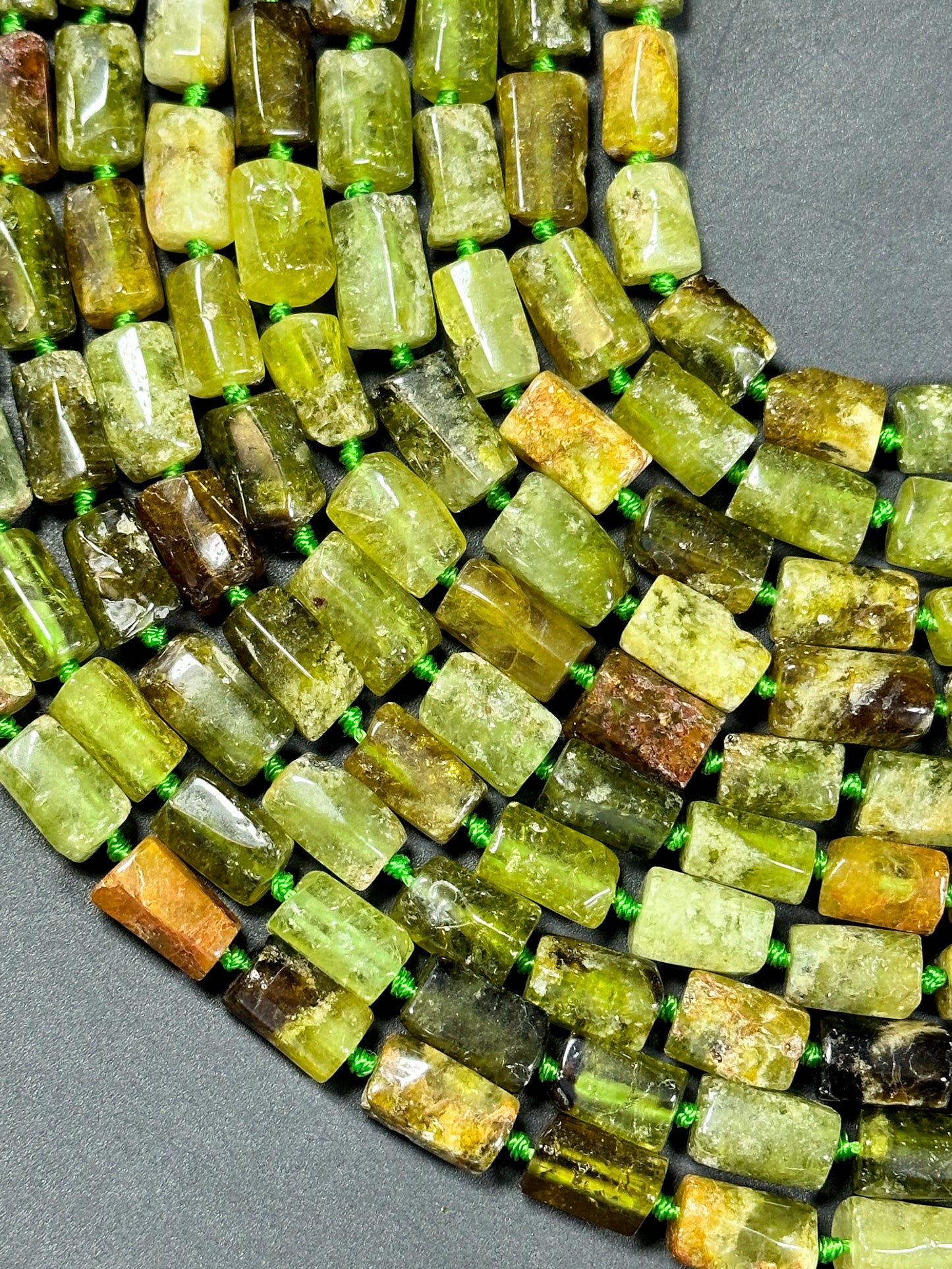 Natural Green Garnet Gemstone Bead Faceted 12x7mm Tube Shape, Beautiful Natural Green Brown Color Garnet Gemstone Bead Great Quality 15.5"