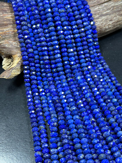 AAA Natural Lapis Lazuli Gemstone Bead Faceted 5x8mm Rondelle Shape, Gorgeous Natural Royal Blue Color Lapis Beads, 15.5" Strand