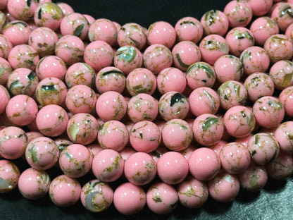 Beautiful Howlite Abalone Shell Bead 6mm 8mm 10mm Round Bead, Gorgeous Pink Color Howlite Natural Abalone Shell Bead Full Strand 15.5"