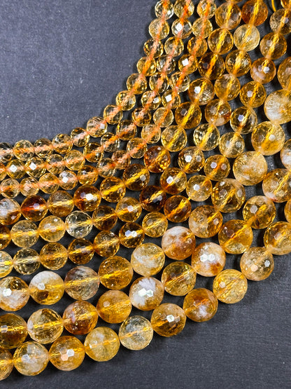 AAA Natural Citrine Gemstone Bead, Faceted 6mm 8mm 10mm Round Beads, Gorgeous Natural Golden Orange Yellow Citrine, Excellent Quality 15.5"