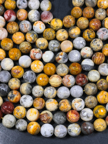 AAA Natural Crazy Lace Agate Gemstone Bead Faceted 4mm 6mm 8mm 10mm 12mm Round Bead, Beautiful Multicolor Gray Yellow Beige Crazy Lace Agate