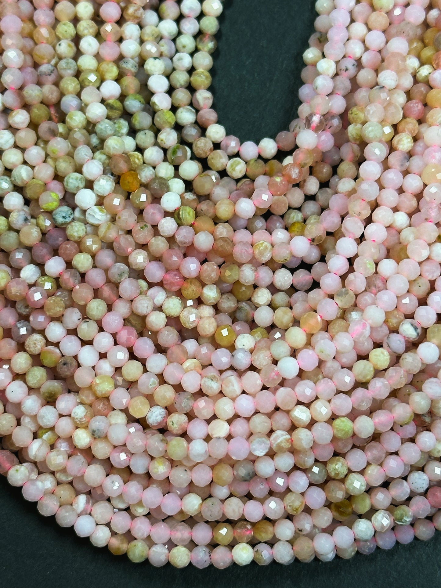 Natural Pink Opal Gemstone Bead Faceted 3mm Round Beads, Beautiful Natural Pink Beige Color Opal Gemstone Excellent Quality Full Strand 15.5