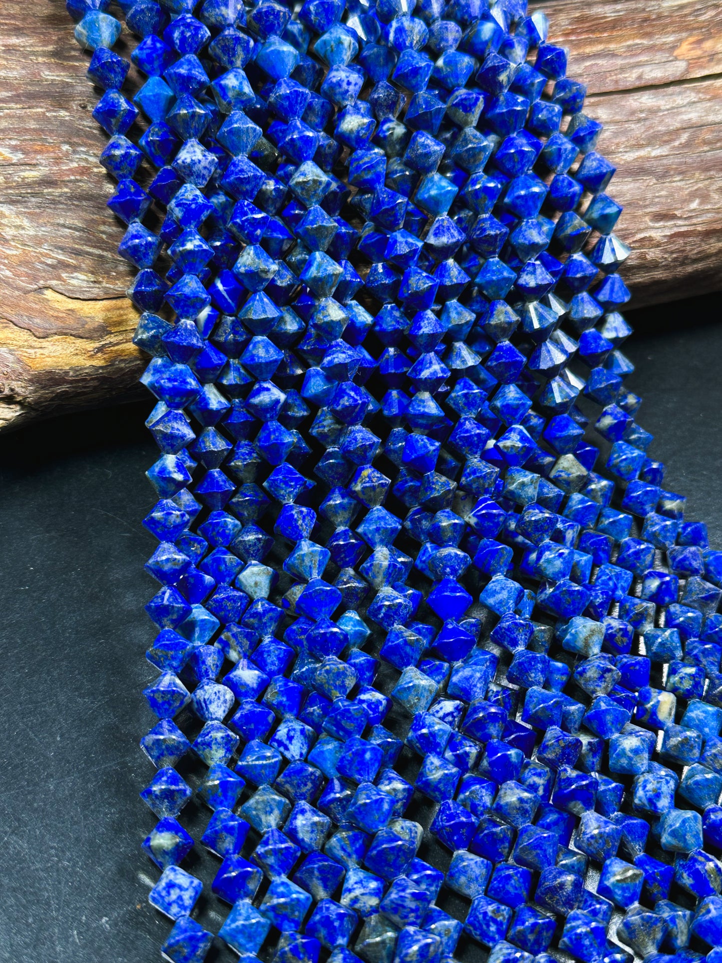 Natural Lapis Lazuli Gemstone Bead Faceted 8mm Bicone Diamond Shape Bead, Beautiful Natural Royal Blue Color Lapis Beads, Full Strand 15.5"