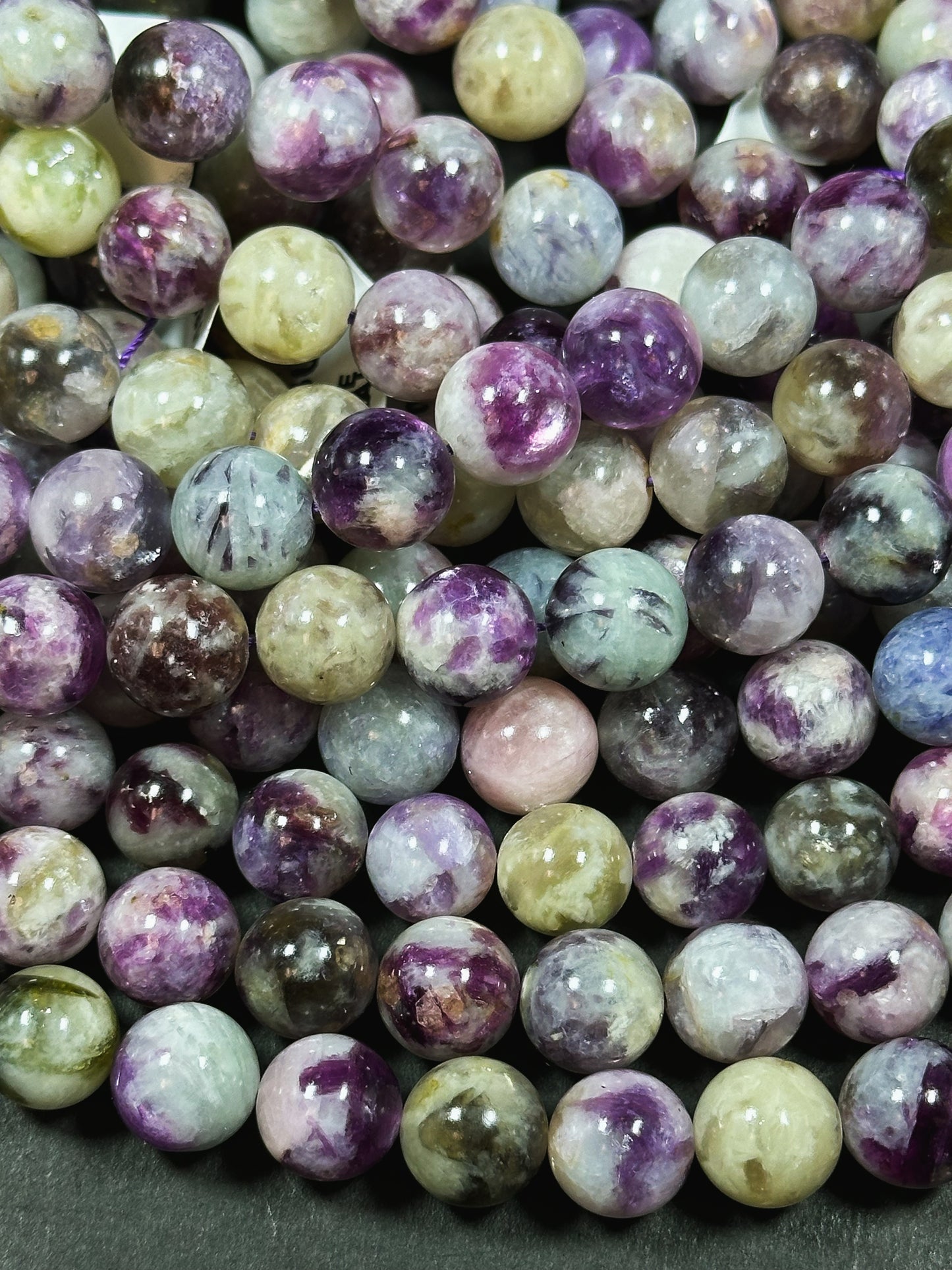 AA Natural Purple Mica Emerald Gemstone Bead 8mm 10mm Round Beads, Beautiful Natural Purple Green Gray Mica Emerald Stone Beads 15.5" Strand