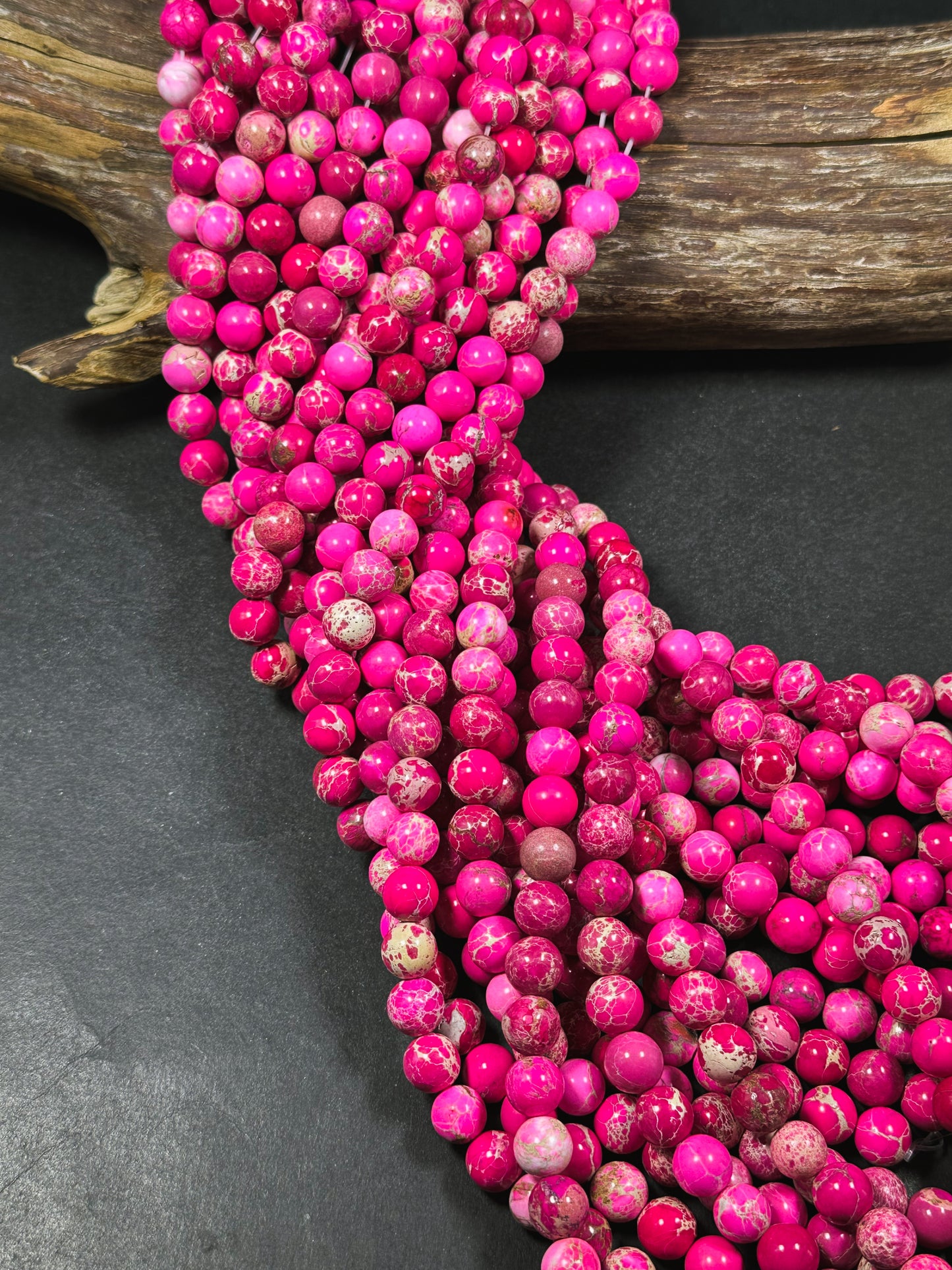 Natural Sea Sediment Jasper Gemstone Bead 4mm 6mm 8mm 10mm Round Beads, Beautiful Hot Pink Color Imperial Jasper Bead Full Strand 15.5"