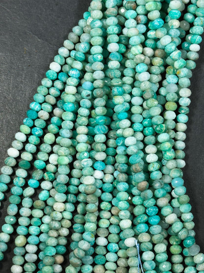 Natural Russian Amazonite Gemstone Bead Faceted 6x4mm Rondelle Shape, Beautiful Natural Green Blue Color Russian Amazonite Bead 15.5" Strand