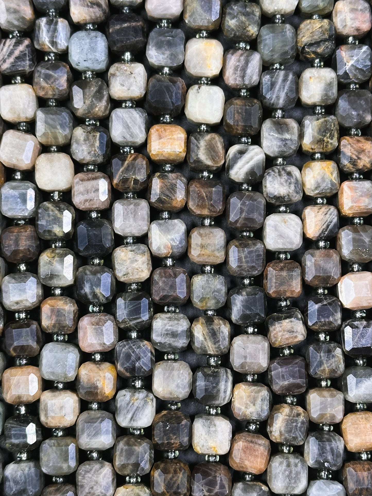 AAA Natural Black Moonstone Gemstone Bead, Faceted 8mm Cube Shape, Beautiful Black Brown Color Moonstone Beads Full Strand 15.5"