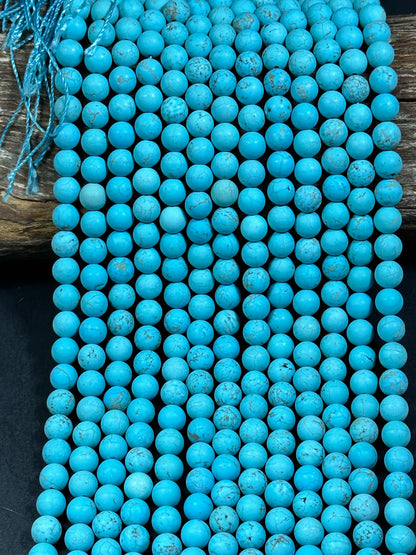 NATURAL Matte Blue Howlite Turquoise Gemstone Bead 6mm 8mm 10mm Round Beads, Gorgeous Turquoise Blue Color Beads Full Strand 15.5"