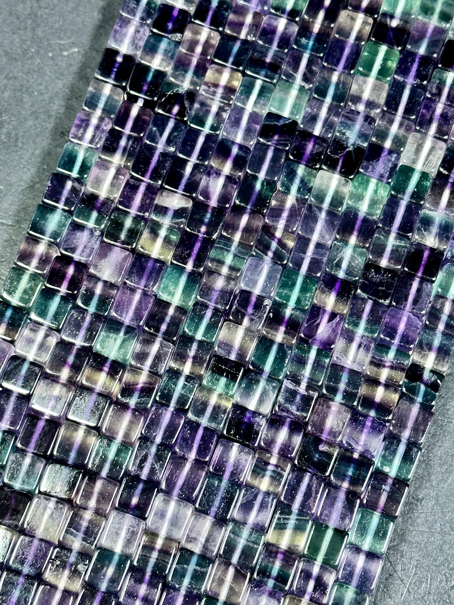 AAA NATURAL Fluorite Gemstone Bead 8mm Cube Shape Bead, Beautiful Natural Purple Green Color Fluorite Gemstone Loose Beads Full Strand 15.5"