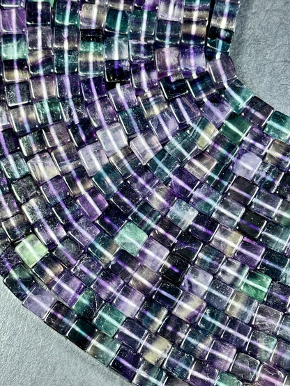 AAA NATURAL Fluorite Gemstone Bead 8mm Cube Shape Bead, Beautiful Natural Purple Green Color Fluorite Gemstone Loose Beads Full Strand 15.5"