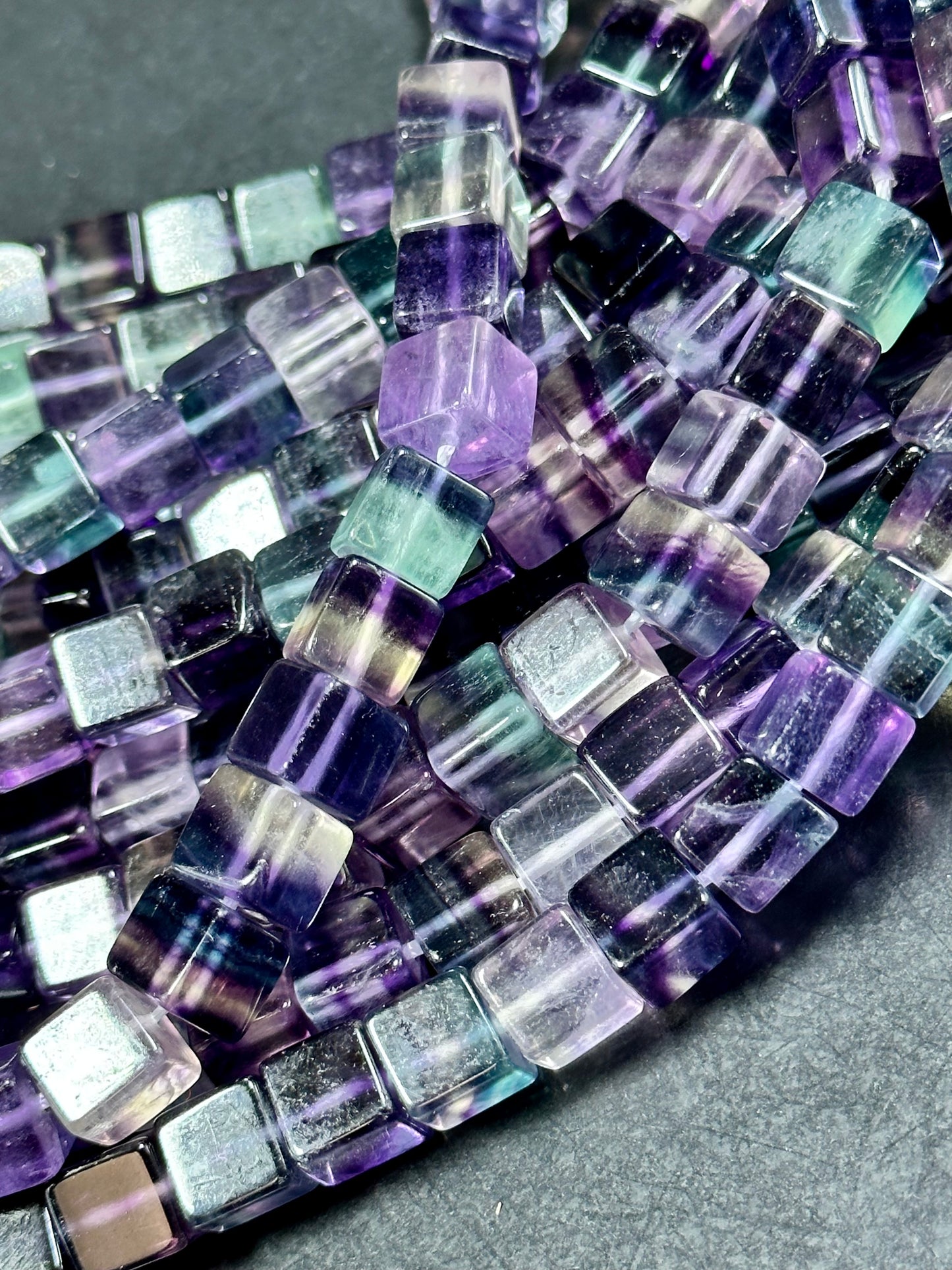 AAA NATURAL Fluorite Gemstone Bead 8mm Cube Shape Bead, Beautiful Natural Purple Green Color Fluorite Gemstone Loose Beads Full Strand 15.5"