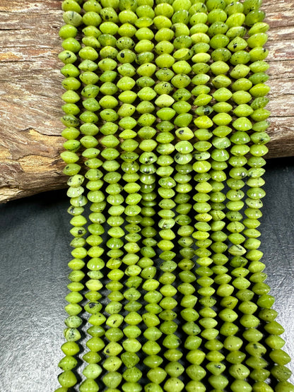 NATURAL Jade Gemstone Bead 3x6mm Rondelle/Saucer Shape Beads. Gorgeous Natural Green Color Loose Jade Gemstone Beads Full Strand 15.5"