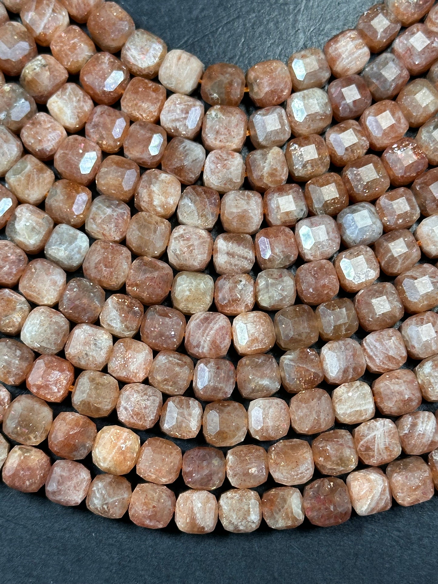 NATURAL Fire Sunstone Gemstone Bead Faceted 8mm Cube Shape, Gorgeous Peach Orange Color Loose Fire Sunstone Beads. 15.5" Full strand