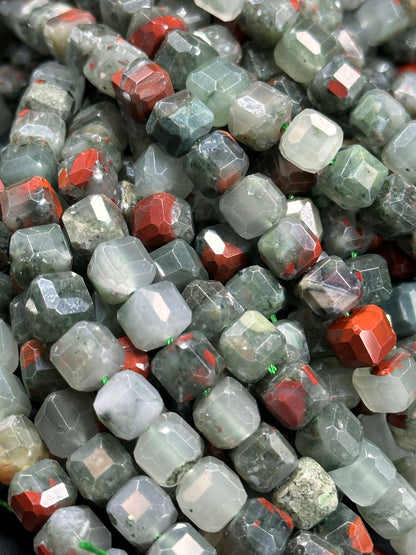 AA NATURAL African Bloodstone Gemstone Bead Faceted 8mm Cube Shape, Beautiful Gray Red Color Bloodstone Beads. Full Strand 15.5"