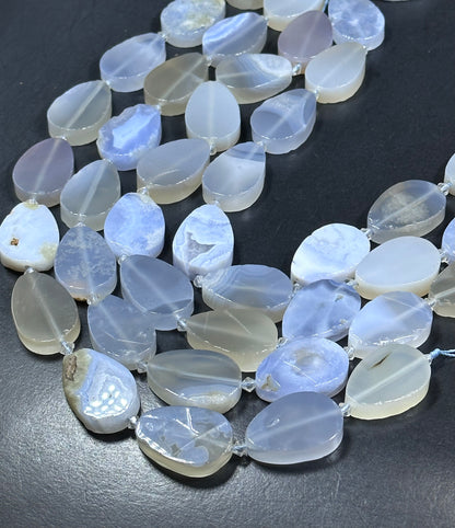 NATURAL Blue Lace Agate Gemstone Bead 21x31mm Teardrop Shape Beads. Beautiful Natural Blue Color Agate Beads Full Strand 15.5"