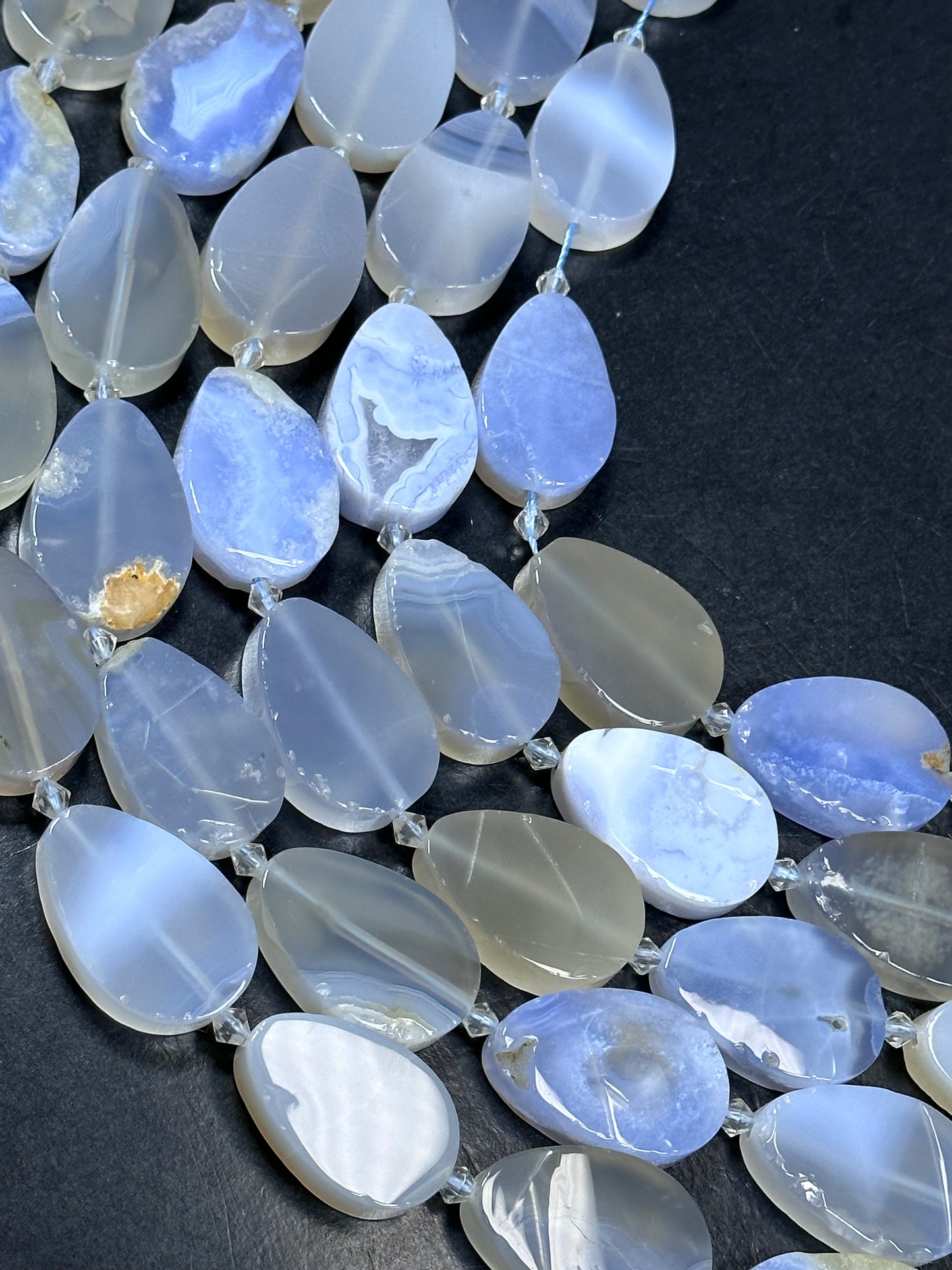 NATURAL Blue Lace Agate Gemstone Bead 21x31mm Teardrop Shape Beads. Beautiful Natural Blue Color Agate Beads Full Strand 15.5"