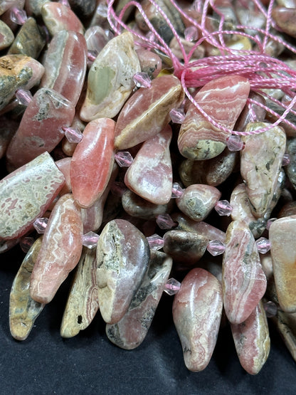 NATURAL Rhodochrosite Gemstone Bead 13x8mm to 36x15mm Freeform Stick Shape, Beautiful Natural Pink Brown Color Loose Beads Full Strand 15.5"