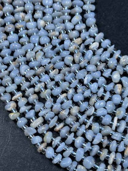 NATURAL Blue Calcite Gemstone Bead 5-6mm Freeform Rondelle Shape, Beautiful Natural Blue Color Calcite Loose Beads Full Strand 15.5"