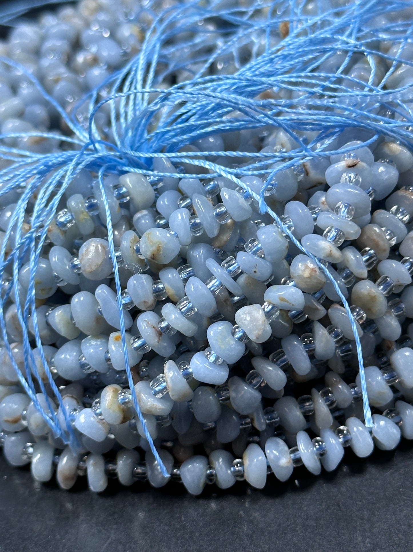 NATURAL Blue Calcite Gemstone Bead 5-6mm Freeform Rondelle Shape, Beautiful Natural Blue Color Calcite Loose Beads Full Strand 15.5"