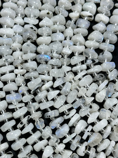 NATURAL Blue Flash Moonstone Gemstone Bead 6-10mm Freeform Rondelle Shape, Beautiful White Color w/ Blue Flash Loose Beads Full strand 15.5"