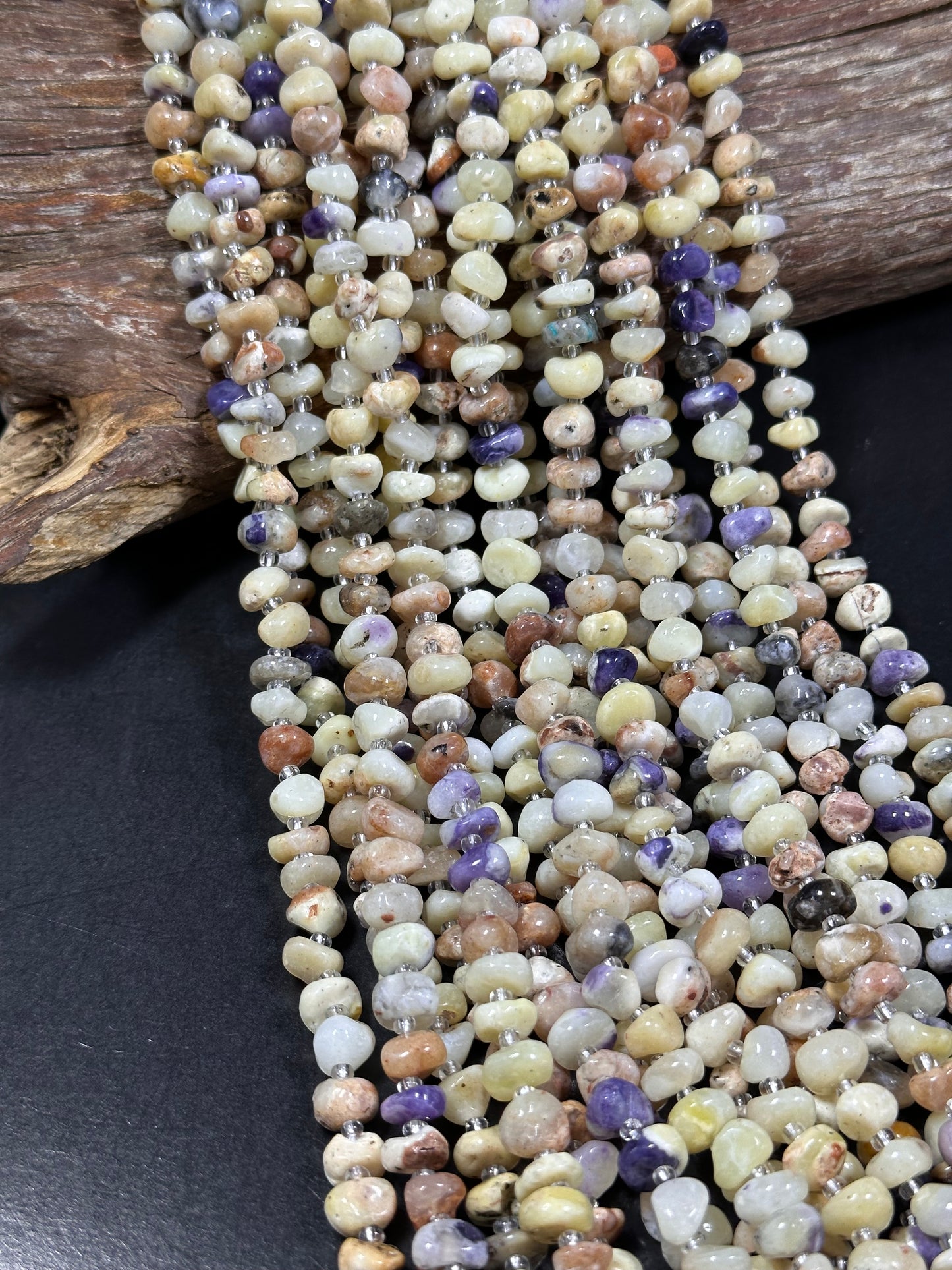 NATURAL Mexican Morado Purple Opal Gemstone Beads 7-9mm Freeform Rondelle Shape, Beautiful Purple Light Yellow Color 15.5" strand