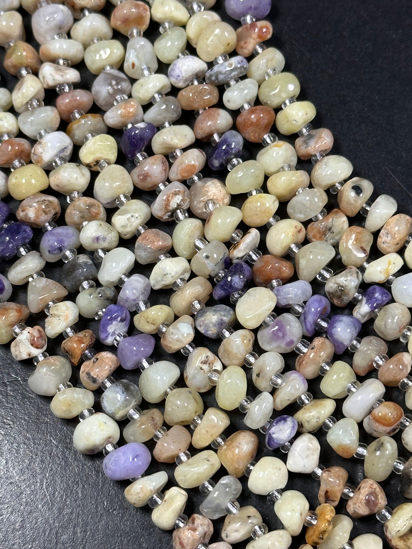 NATURAL Mexican Morado Purple Opal Gemstone Beads 7-9mm Freeform Rondelle Shape, Beautiful Purple Light Yellow Color 15.5" strand