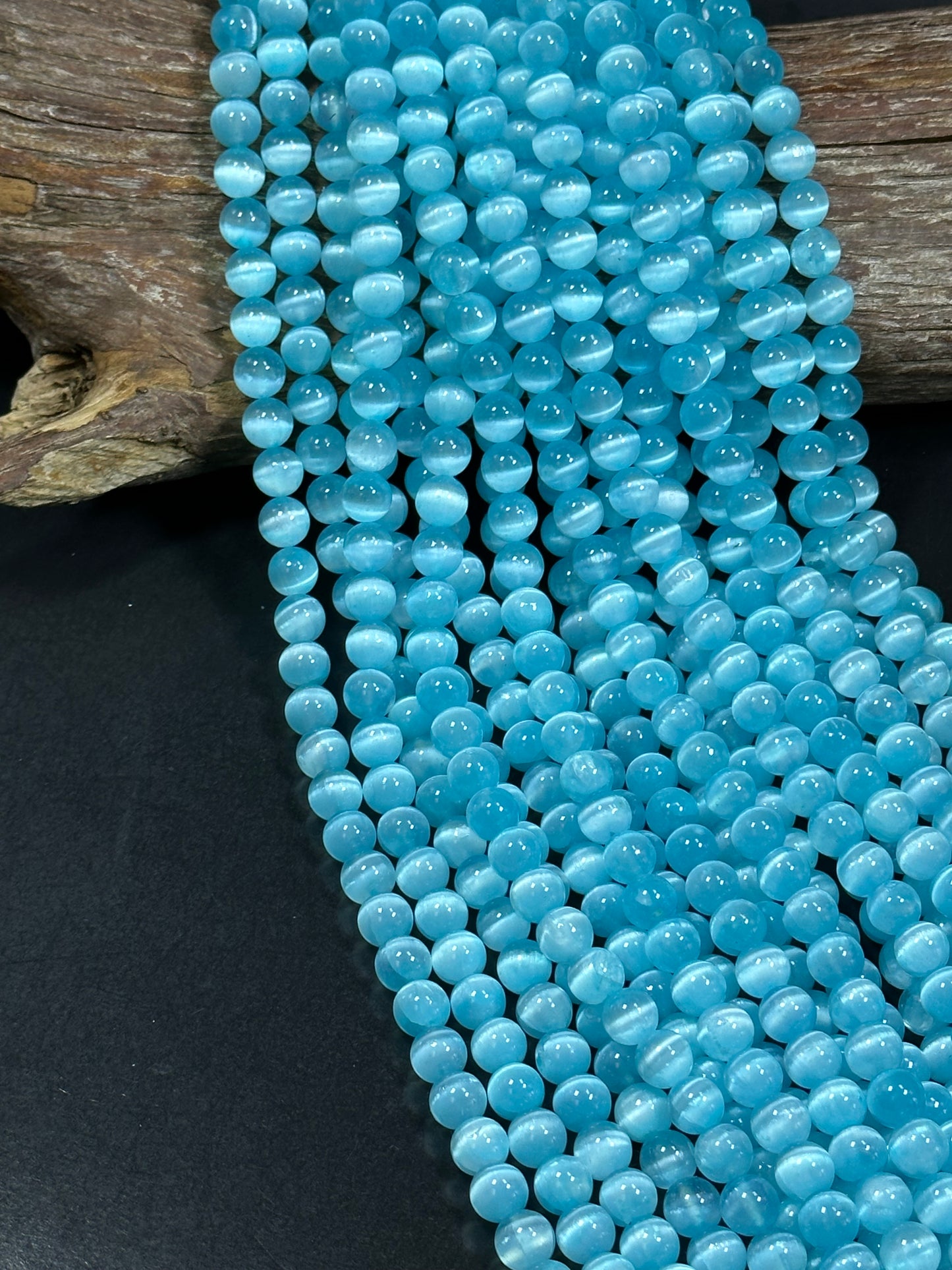 AAA Natural Selenite Gemstone Bead, 8mm 10mm Round Bead, Beautiful Turquoise Blue Color Loose Selenite Gemstone Beads, Full Strand 15.5"