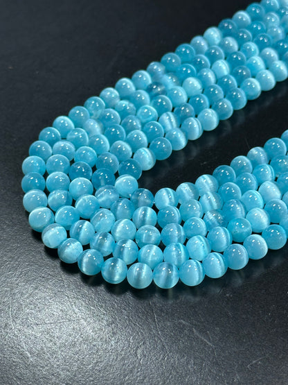 AAA Natural Selenite Gemstone Bead, 8mm 10mm Round Bead, Beautiful Turquoise Blue Color Loose Selenite Gemstone Beads, Full Strand 15.5"