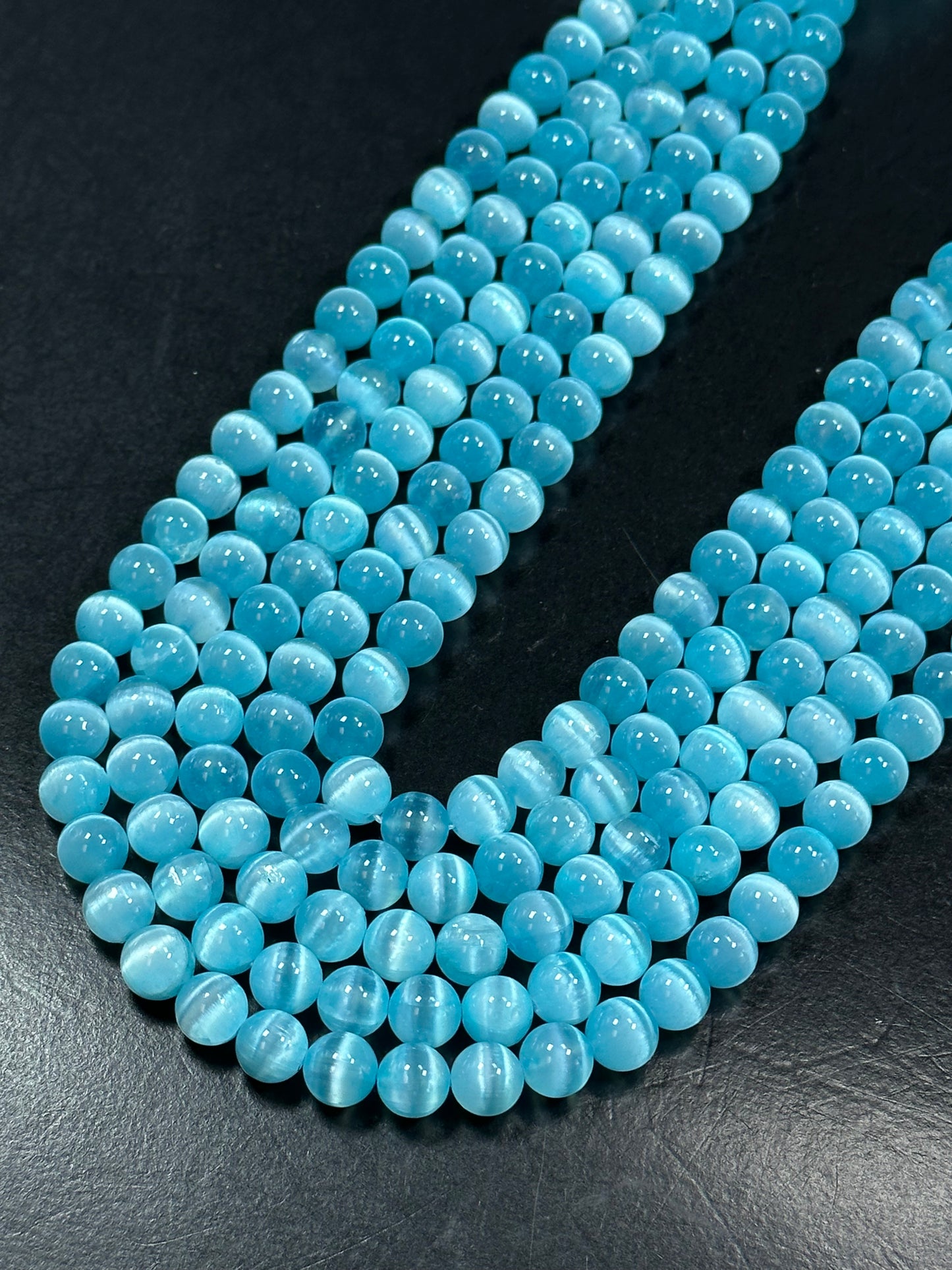 AAA Natural Selenite Gemstone Bead, 8mm 10mm Round Bead, Beautiful Turquoise Blue Color Loose Selenite Gemstone Beads, Full Strand 15.5"