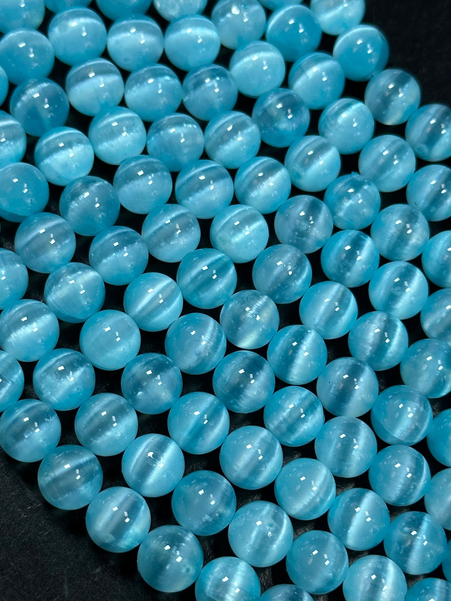 AAA Natural Selenite Gemstone Bead, 8mm 10mm Round Bead, Beautiful Turquoise Blue Color Loose Selenite Gemstone Beads, Full Strand 15.5"