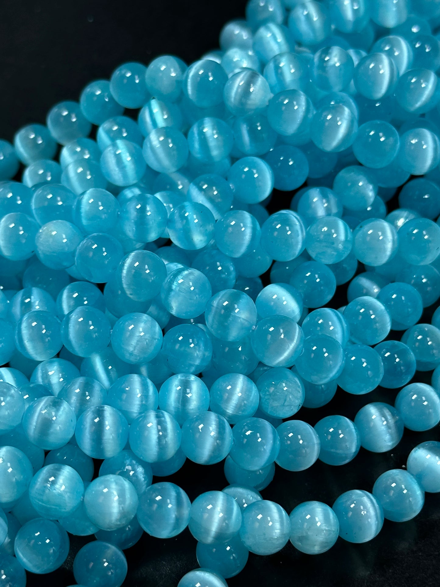 AAA Natural Selenite Gemstone Bead, 8mm 10mm Round Bead, Beautiful Turquoise Blue Color Loose Selenite Gemstone Beads, Full Strand 15.5"