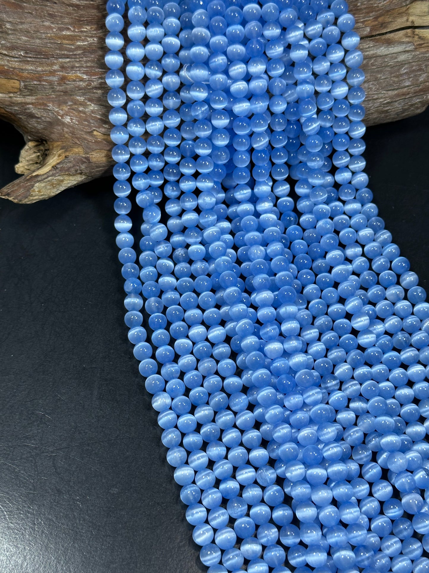 AAA Natural Selenite Gemstone Bead, 8mm 10mm Round Bead, Gorgeous Blue Color Loose Selenite Gemstone Beads, Full Strand 15.5"