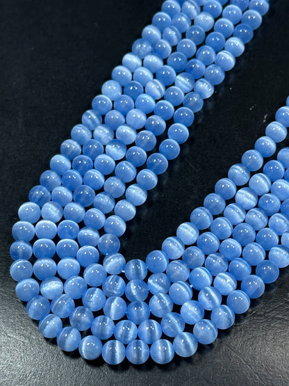 AAA Natural Selenite Gemstone Bead, 8mm 10mm Round Bead, Gorgeous Blue Color Loose Selenite Gemstone Beads, Full Strand 15.5"