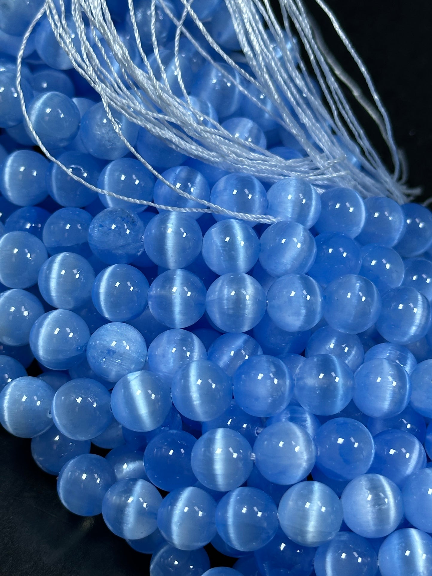 AAA Natural Selenite Gemstone Bead, 8mm 10mm Round Bead, Gorgeous Blue Color Loose Selenite Gemstone Beads, Full Strand 15.5"