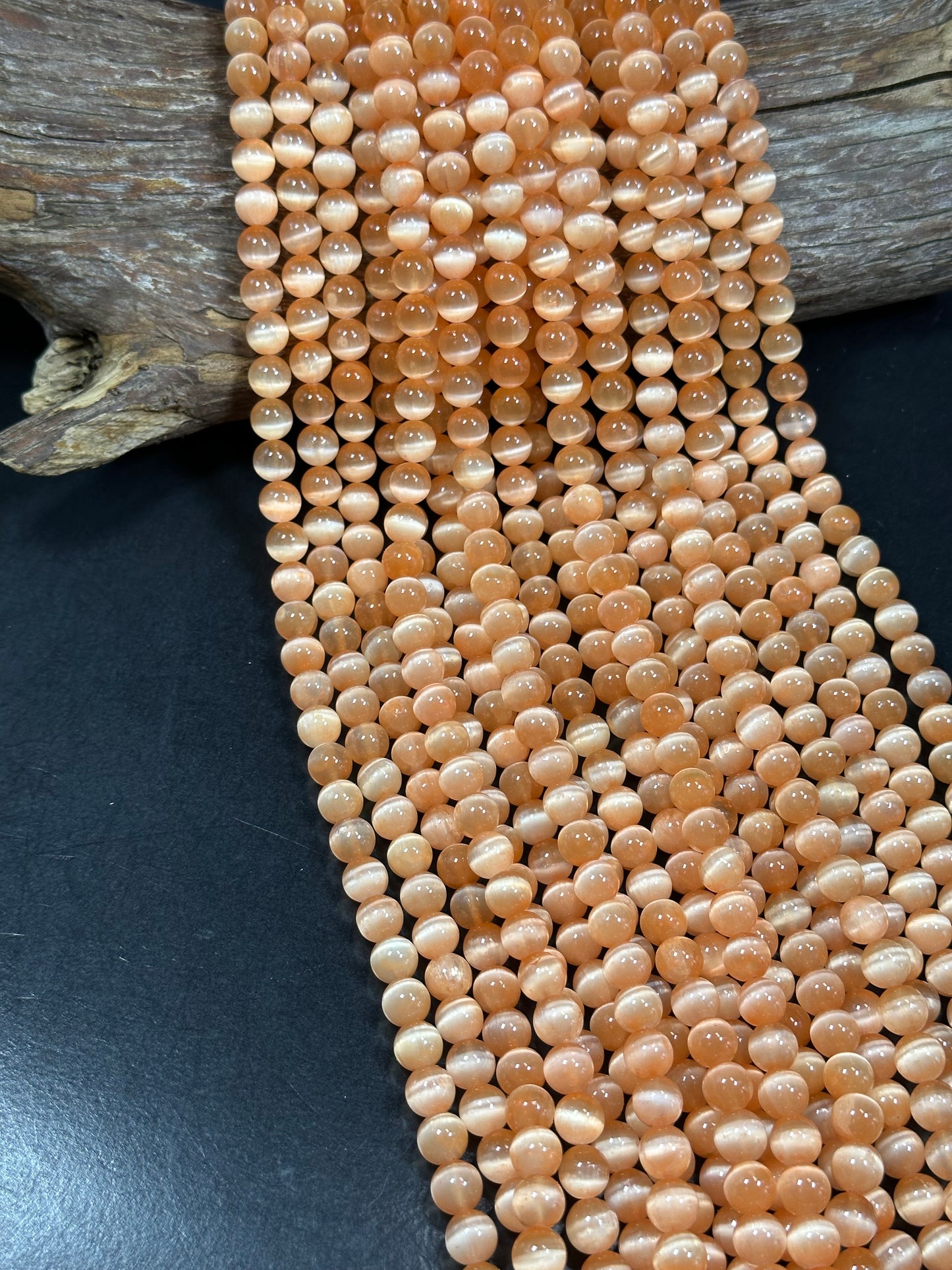 AAA Natural Selenite Gemstone Bead, 8mm 10mm Round Bead, Gorgeous Orange Color Loose Selenite Gemstone Beads, Full Strand 15.5"