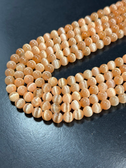 AAA Natural Selenite Gemstone Bead, 8mm 10mm Round Bead, Gorgeous Orange Color Loose Selenite Gemstone Beads, Full Strand 15.5"