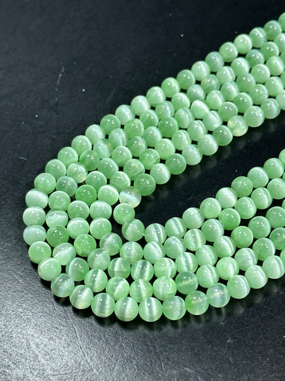 AAA Natural Selenite Gemstone Bead, 8mm 10mm Round Bead, Gorgeous Green Color Loose Selenite Gemstone Beads, Full Strand 15.5"