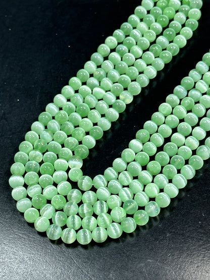 AAA Natural Selenite Gemstone Bead, 8mm 10mm Round Bead, Gorgeous Green Color Loose Selenite Gemstone Beads, Full Strand 15.5"