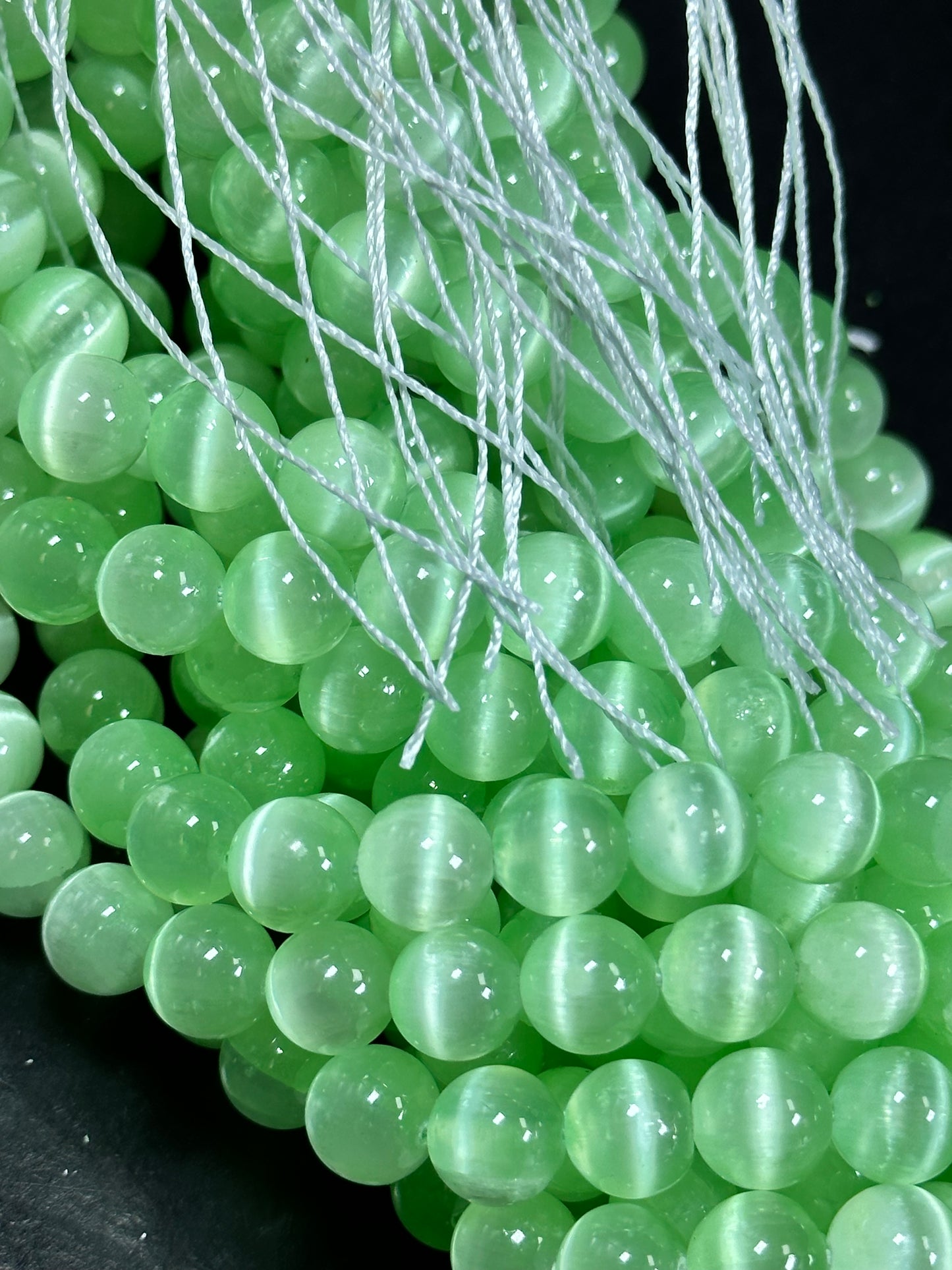 AAA Natural Selenite Gemstone Bead, 8mm 10mm Round Bead, Gorgeous Green Color Loose Selenite Gemstone Beads, Full Strand 15.5"