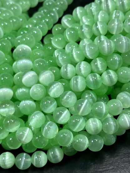 AAA Natural Selenite Gemstone Bead, 8mm 10mm Round Bead, Gorgeous Green Color Loose Selenite Gemstone Beads, Full Strand 15.5"