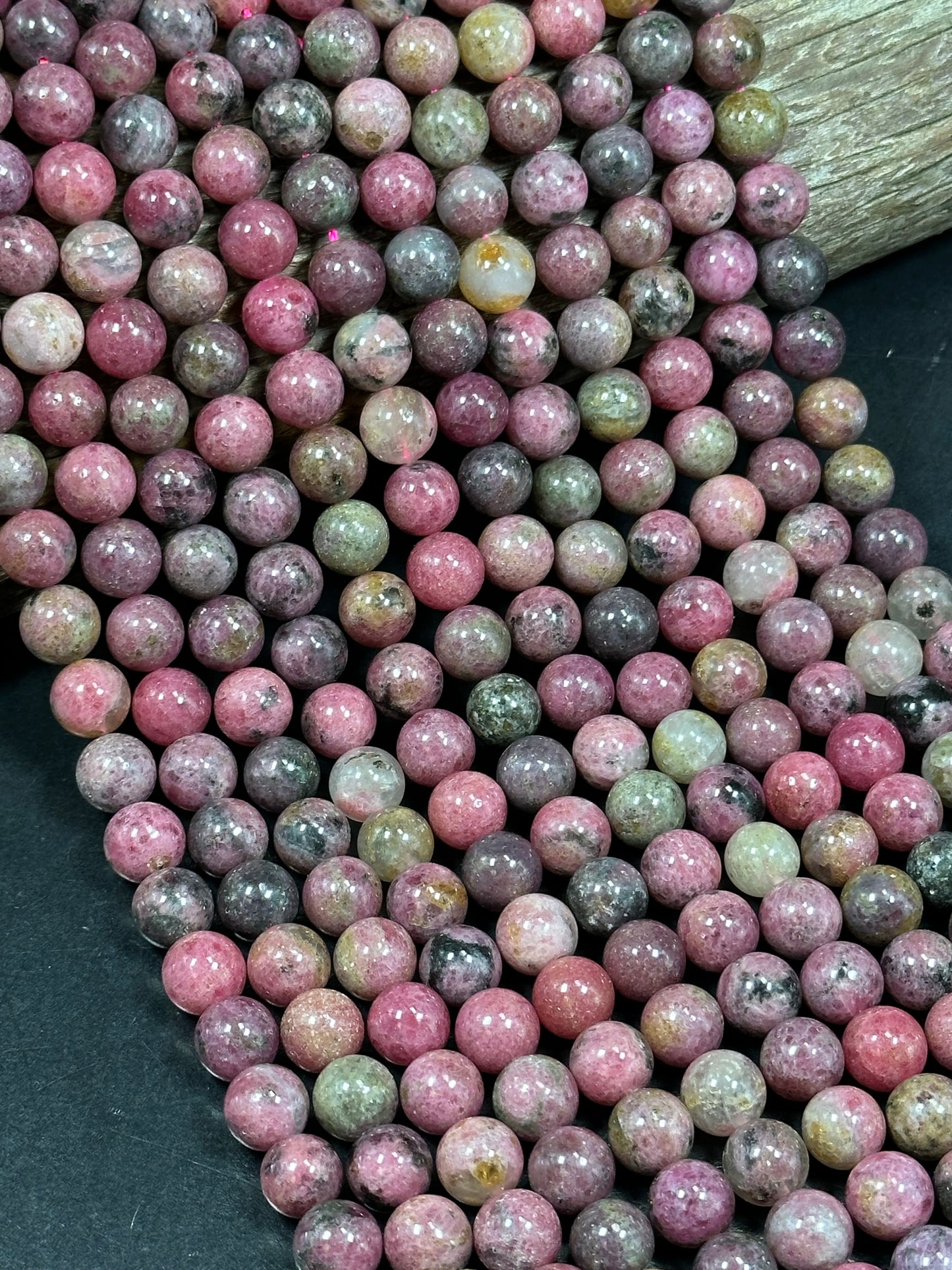 NATURAL Rhodonite Gemstone Bead, 4mm 6mm 8mm 10mm Round Rhodonite Bead, Beautiful Pink Brown Black Color Loose Rhodonite Beads Full Strand 15.5"