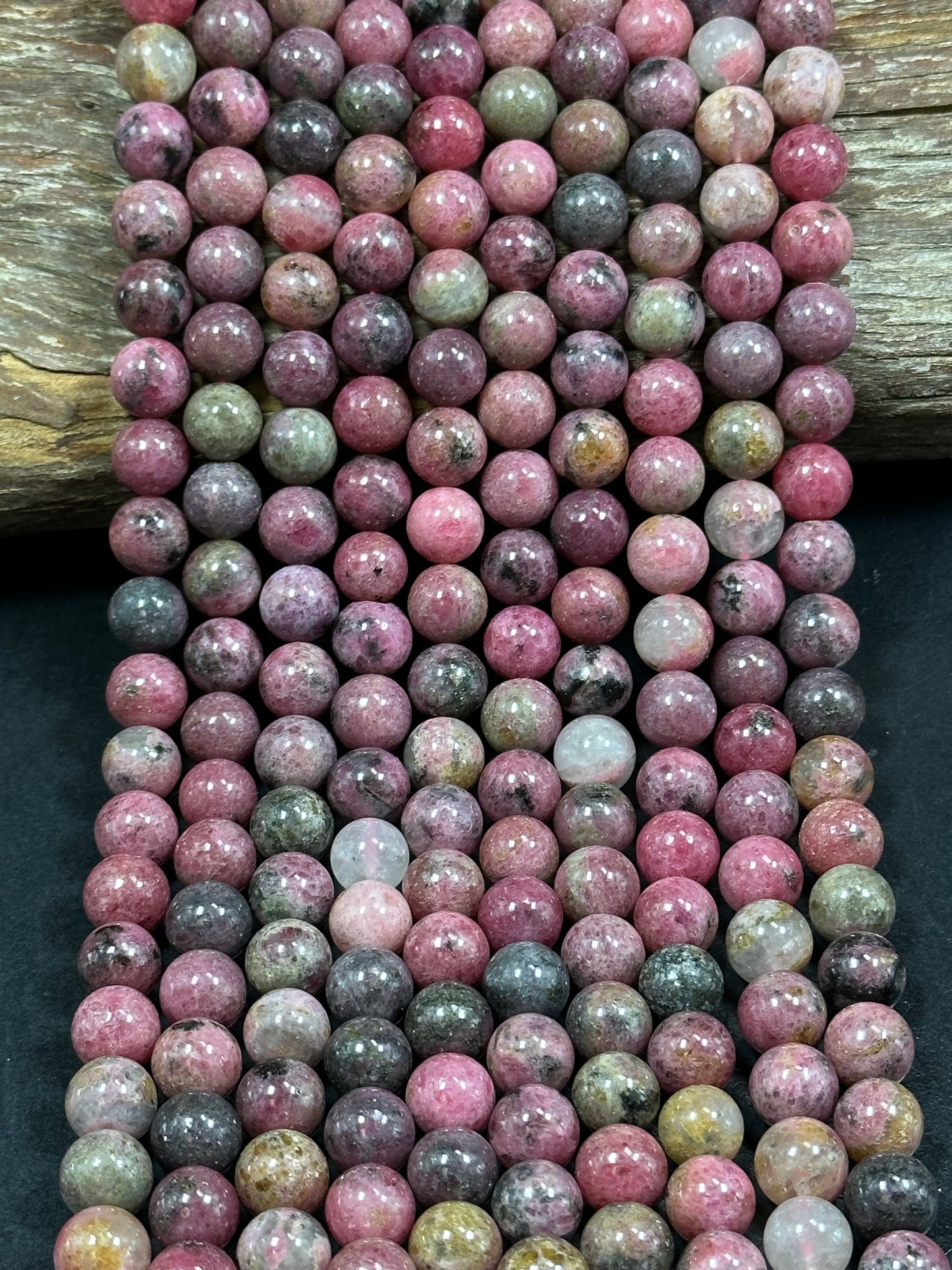 NATURAL Rhodonite Gemstone Bead, 4mm 6mm 8mm 10mm Round Rhodonite Bead, Beautiful Pink Brown Black Color Loose Rhodonite Beads Full Strand 15.5"