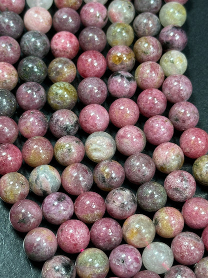 NATURAL Rhodonite Gemstone Bead, 4mm 6mm 8mm 10mm Round Rhodonite Bead, Beautiful Pink Brown Black Color Loose Rhodonite Beads Full Strand 15.5"