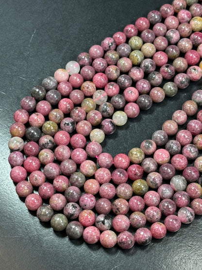 NATURAL Rhodonite Gemstone Bead, 4mm 6mm 8mm 10mm Round Rhodonite Bead, Beautiful Pink Brown Black Color Loose Rhodonite Beads Full Strand 15.5"