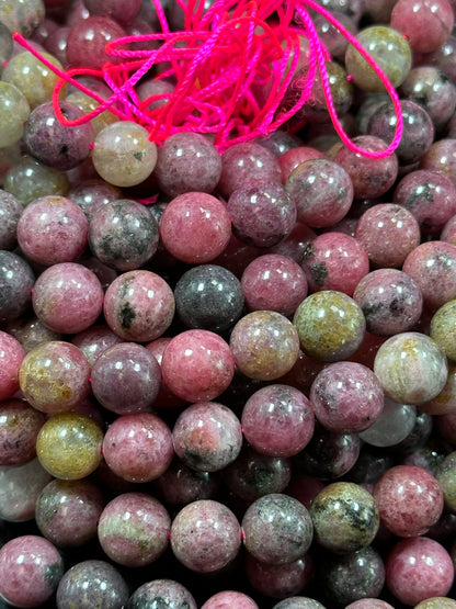 NATURAL Rhodonite Gemstone Bead, 4mm 6mm 8mm 10mm Round Rhodonite Bead, Beautiful Pink Brown Black Color Loose Rhodonite Beads Full Strand 15.5"