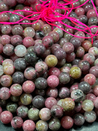 NATURAL Rhodonite Gemstone Bead, 4mm 6mm 8mm 10mm Round Rhodonite Bead, Beautiful Pink Brown Black Color Loose Rhodonite Beads Full Strand 15.5"