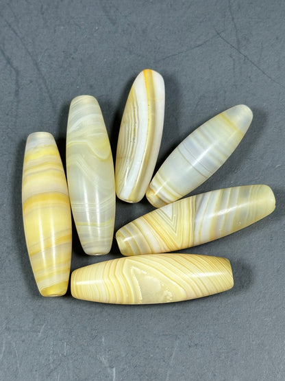 NATURAL Botswana Agate Gemstone Bead 38x12mm to 45x13mm Tube Shape Beads, Beautiful White Yellow Color Botswana Agate Gemstone LOOSE Beads